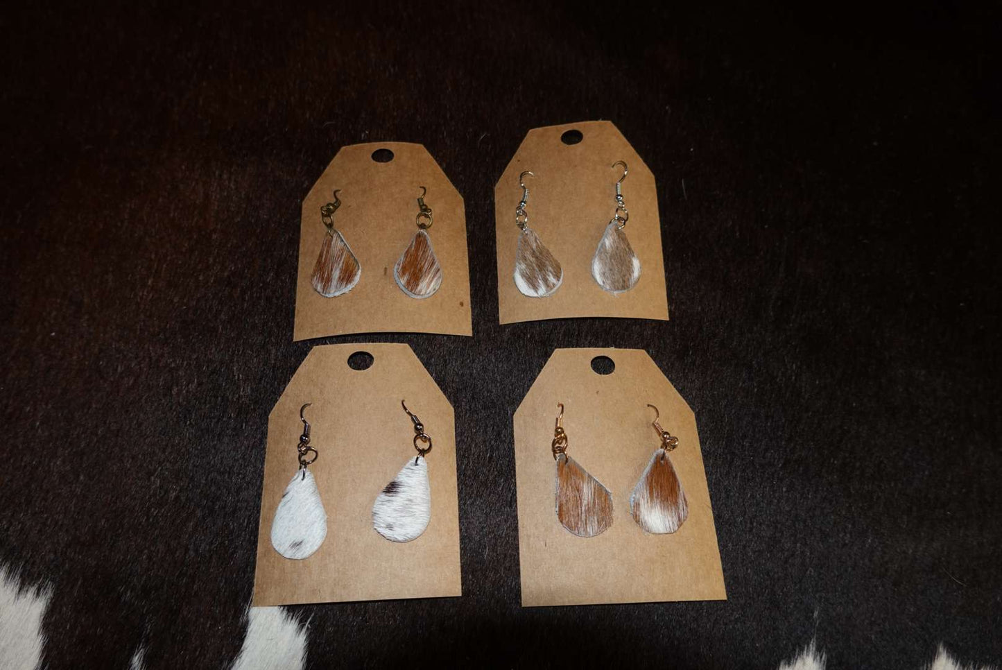 Small Cowhide Teardrop Earings